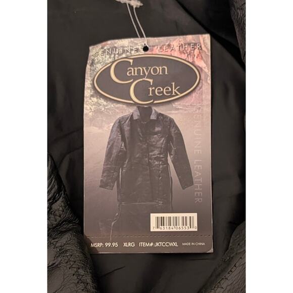 Canyon Creek Vintage Black Leather Belted Button-Up Women's Coat Jacket Patch XL - Picture 5 of 5